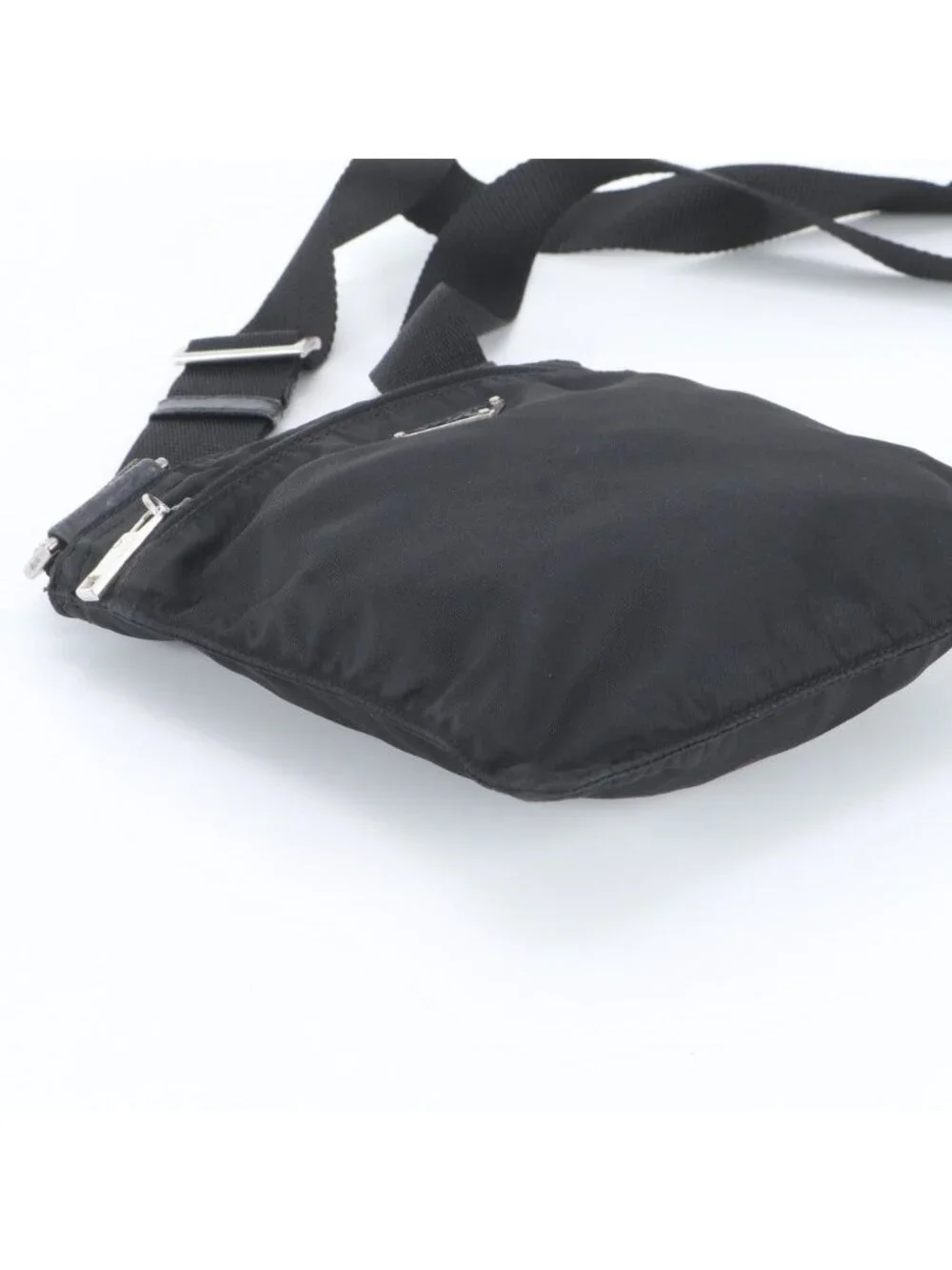 Prada Tessuto Nylon Triangle Logo Leather Shoulder Bag Crossbody Black
